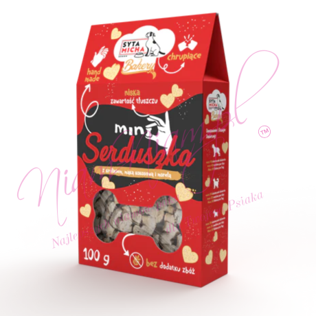 SYTA MICHA Ciasta dla psa Mini serduszka z królikiem, mąką kokosową i morelą 100g
