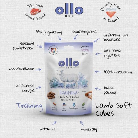 Ollo AIR-DRIED SOFT LAMB CUBES 80G monobiałkowe smaczki/ trenerki z jagnięciny